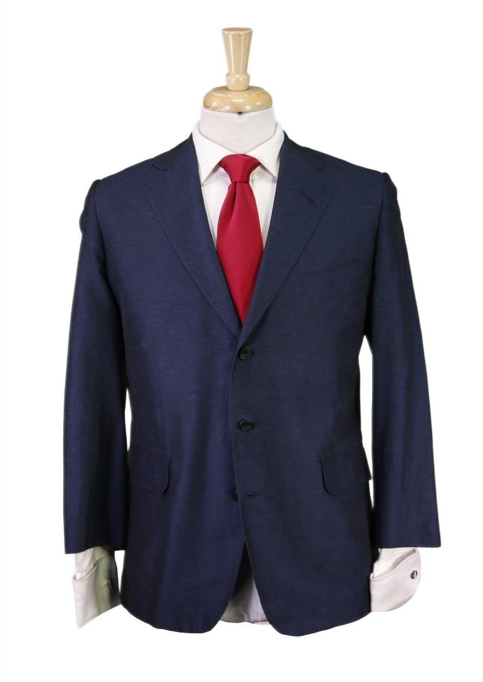 Edgar Pomeroy Bespoke Midnight Blue Silk Linen Iridescent Handmade Suit 38S